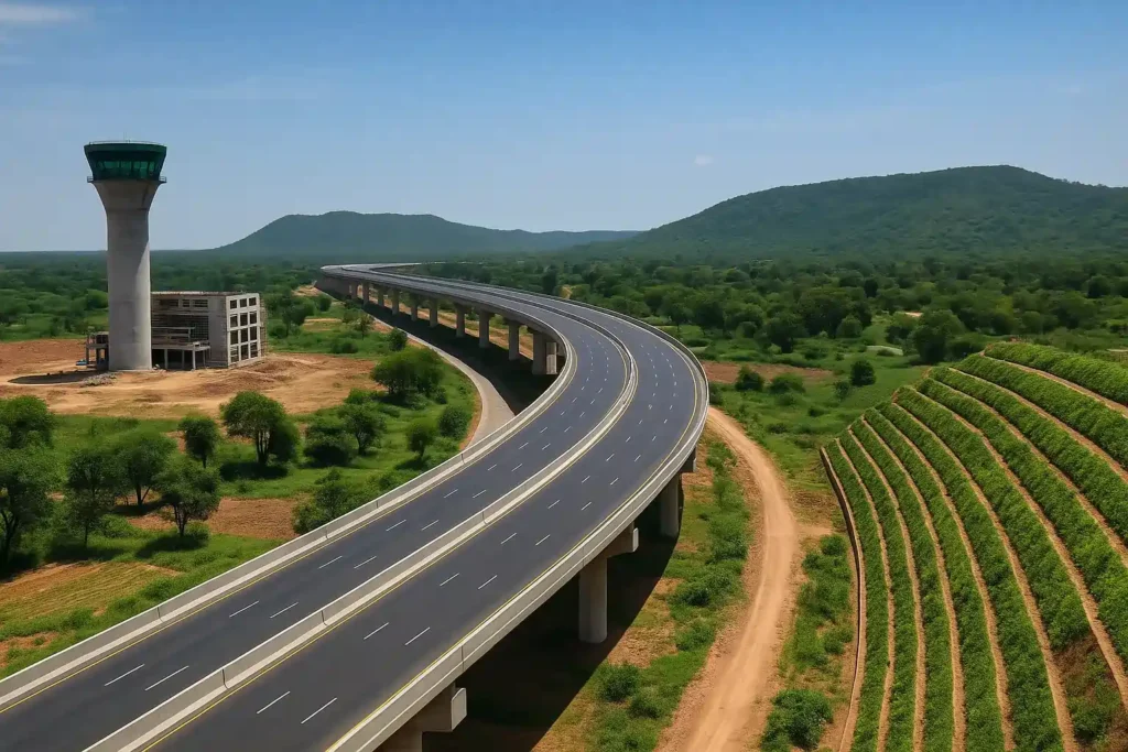 Scenic view of Naugaon village with visible construction and development activities.