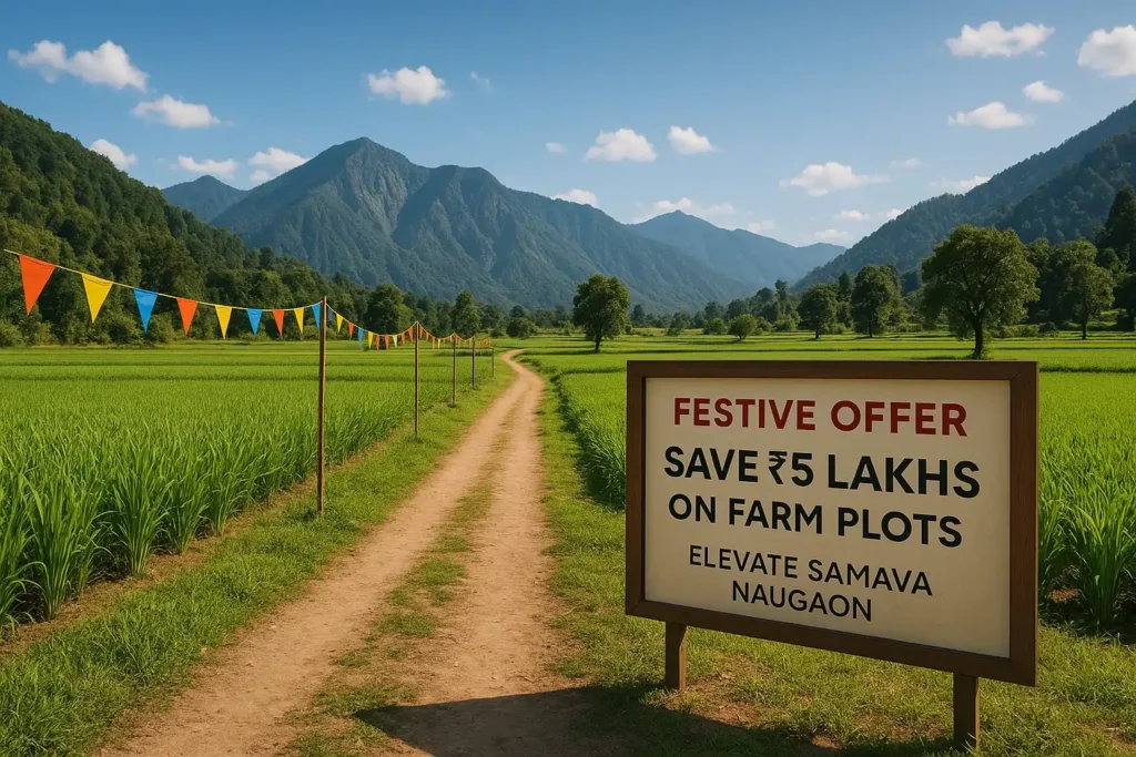 Farm plots at Elevate Samava Naugaon in Uttarakhand with Navratri festive discount of ₹5 Lakhs.