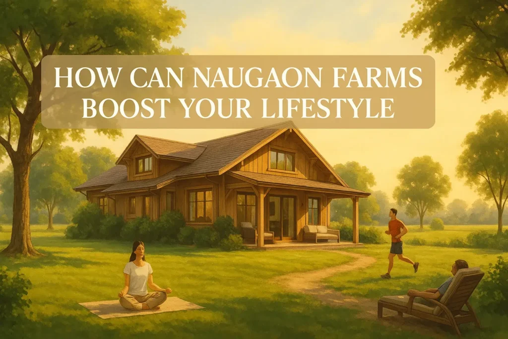Naugaon farmhouse with greenery and modern amenities showing lifestyle, wellness, and investment opportunities