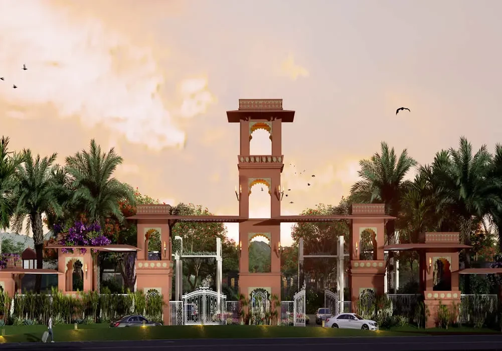 Front view of RPS Sargam property in Naugaon with scenic natural surroundings
